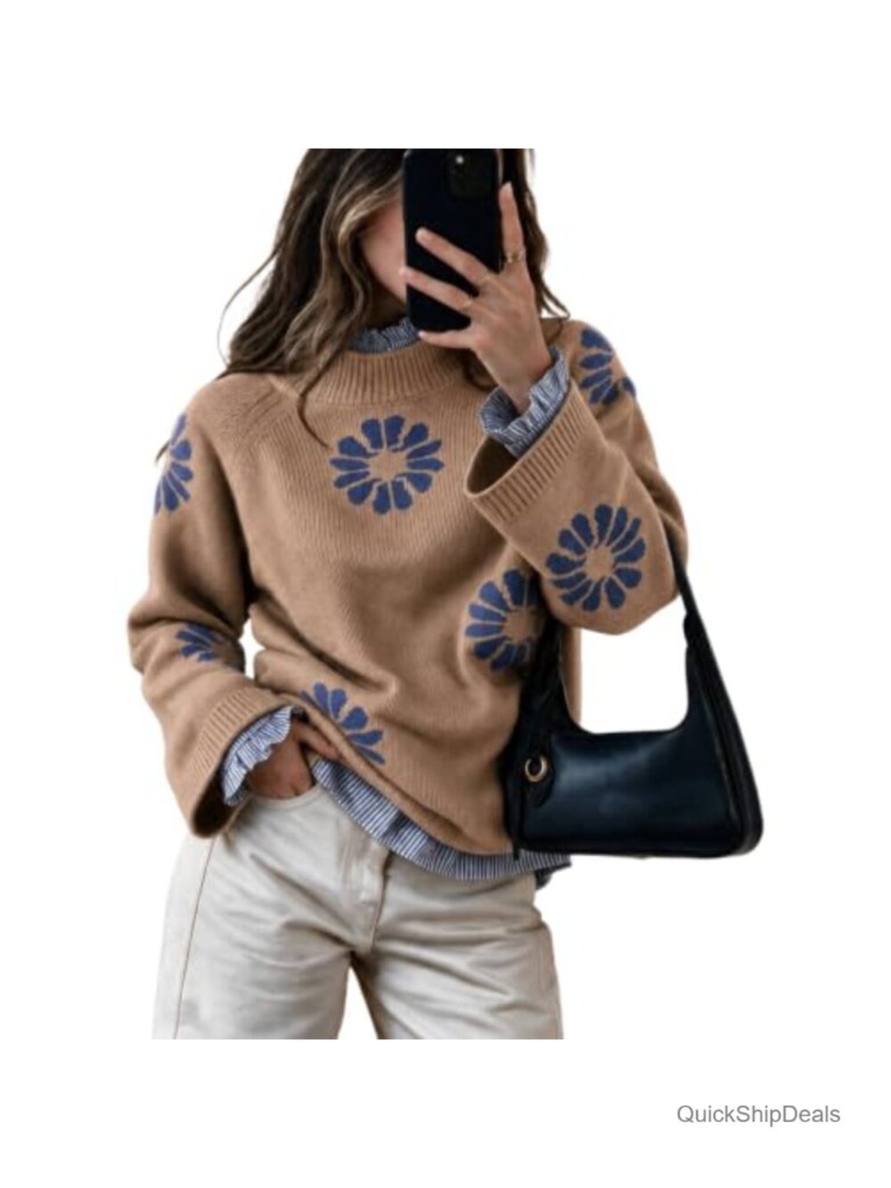 Women's Mock Neck Button Down Sweater Long Sleeve Business Casual Work Top